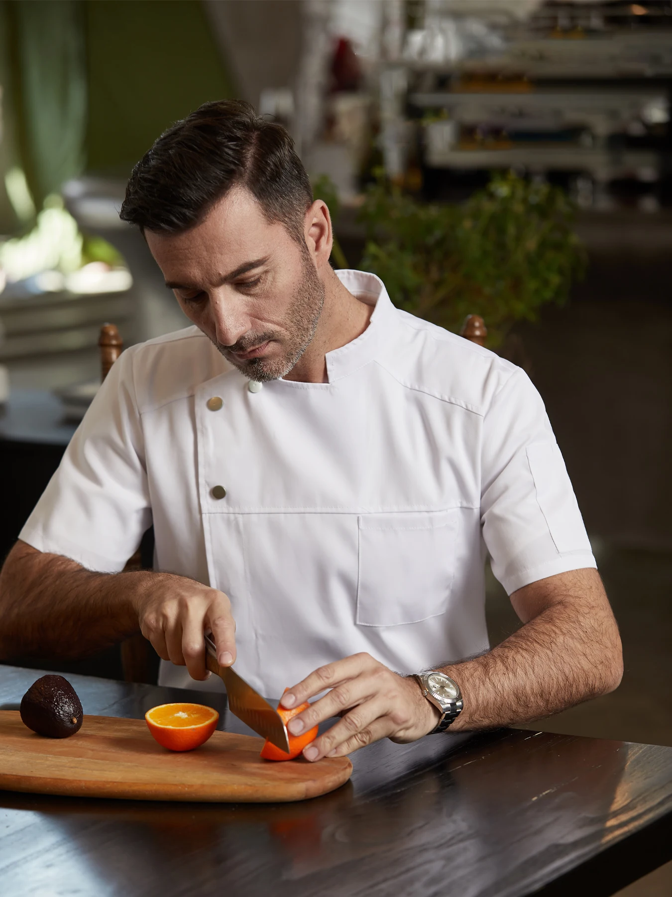Short-Sleeved Kitchen Chef Shirt Stand-Up Collar Design Chef Uniform for Restaurant Bakery Waiter/Waitress Sushi Uniform