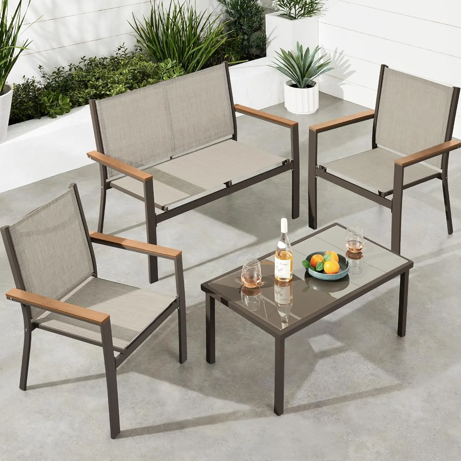 

Best Choice Products 4-Piece Outdoor Textilene Patio Conversation Set, Backyard Furniture w/Loveseat