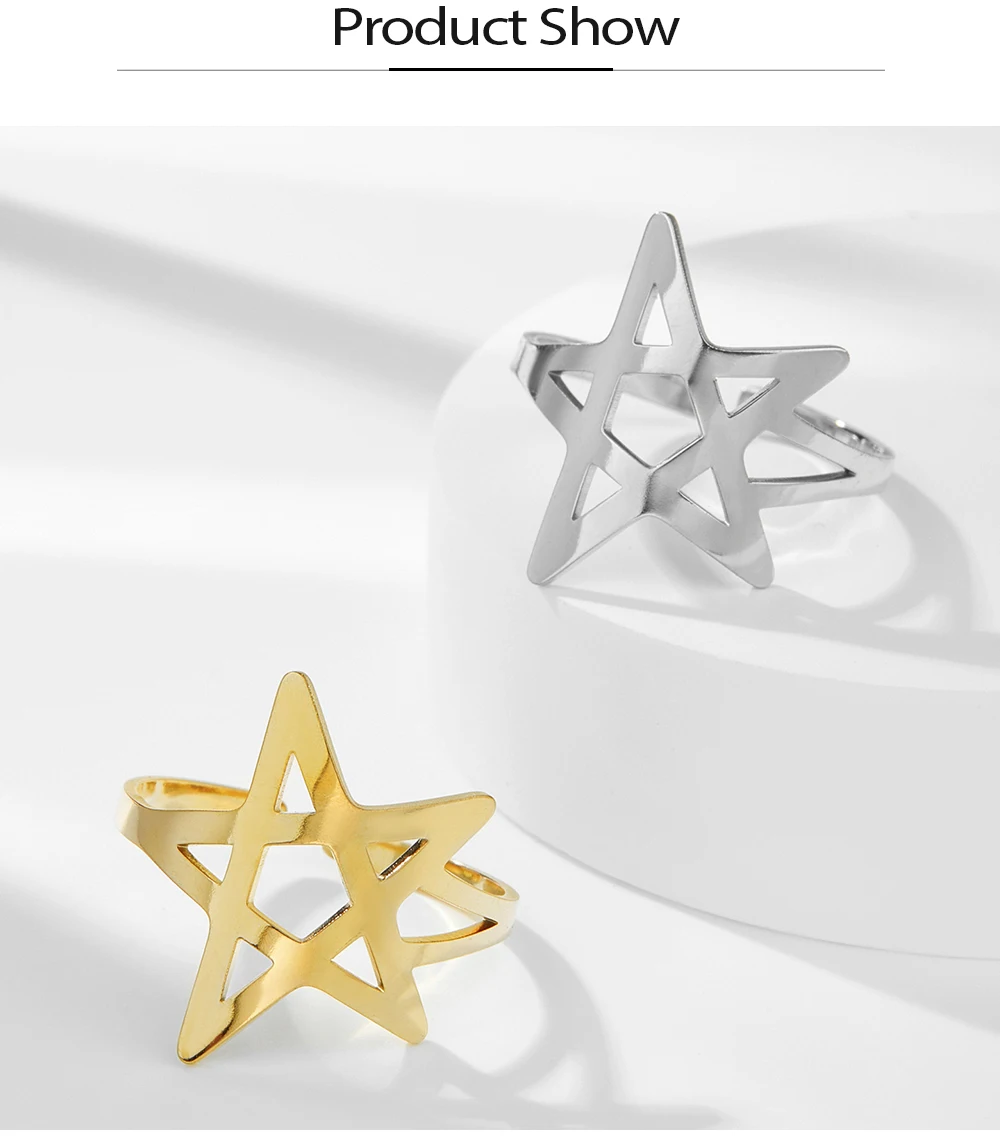 COOLTIME Hohle Pentagramm Verstellbare Ringe für Frauen Edelstahl Trend Stern Mond Ringe Schmuck Geschenk – Detail 6