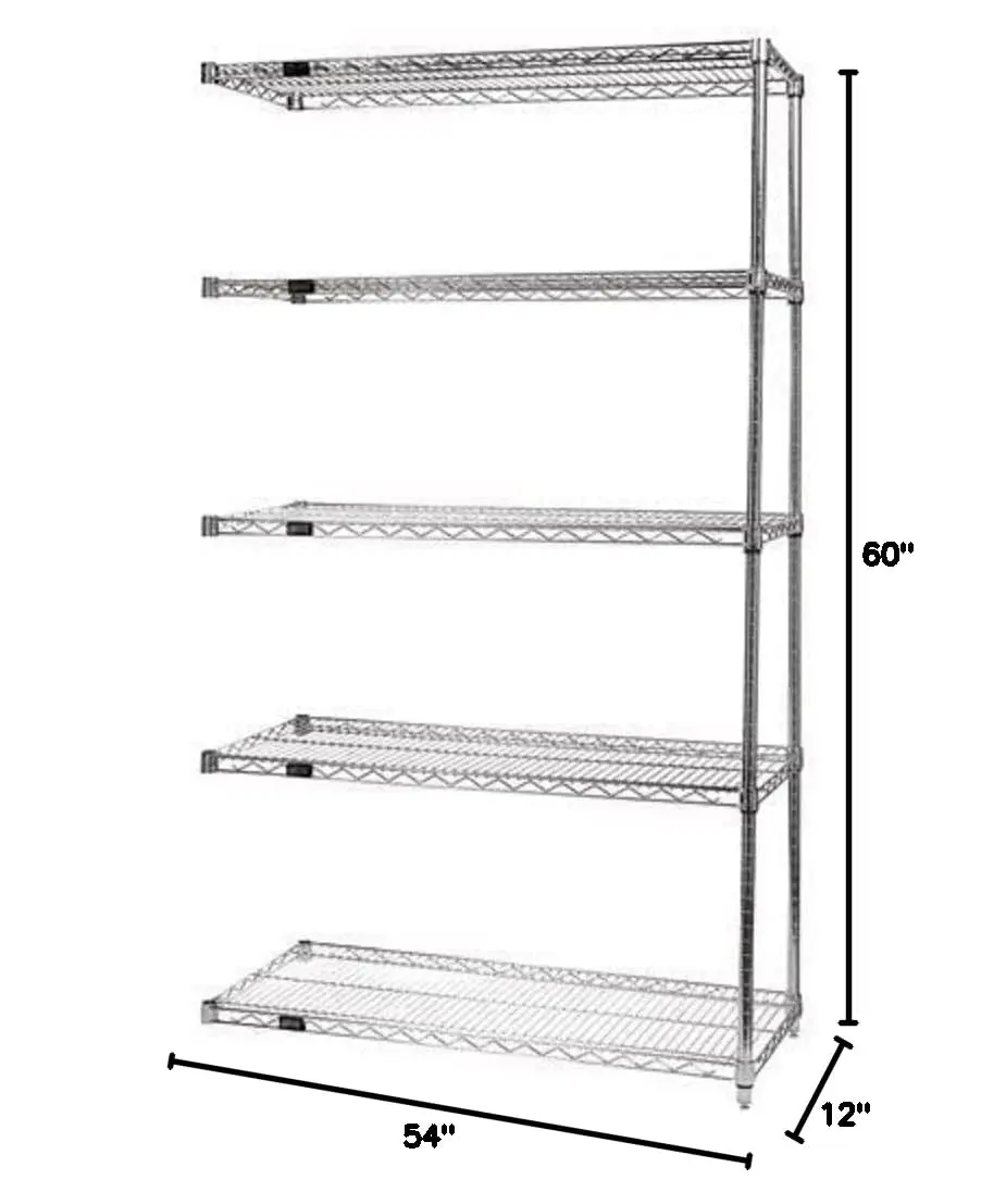 Wire Shelving Add-On Unit 5-Tier Chrome Storage Rack 54