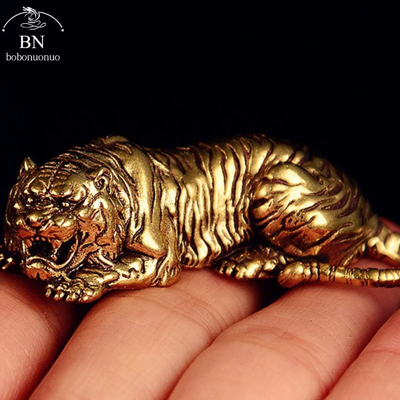 Vintage Brass Tiger King Statue Paperweight Ornaments Copper Animal Tiger MIniatures Figurines Desk Decorations Home Decor Gift