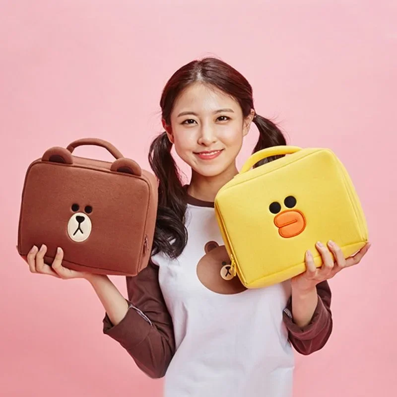 Line Friends Brown Cartoon Portable Multi-laminated Cosmetic Bag Anime Kawaii Travel Student Large Capacity Toiletry Storage Bag