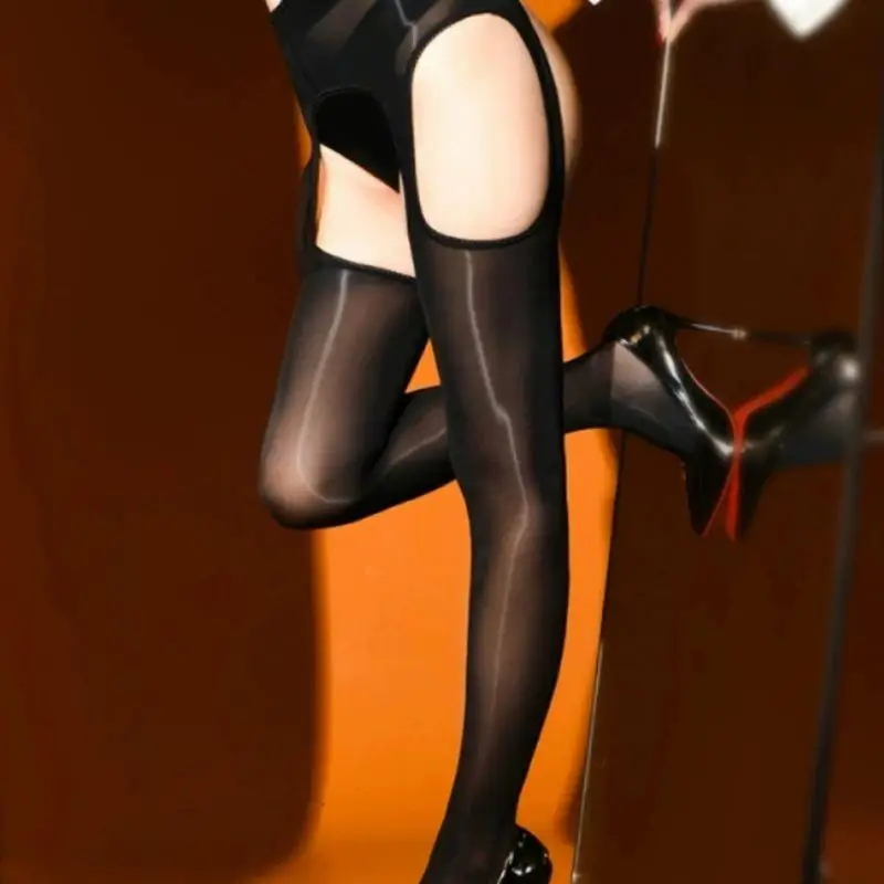 

НОВЫЕ черные глянцевые колготки, сексуальные кружевные четырехсторонние резные женские чулки с защитой от крючков, женские плотные яркие масляные чулки на подтяжках