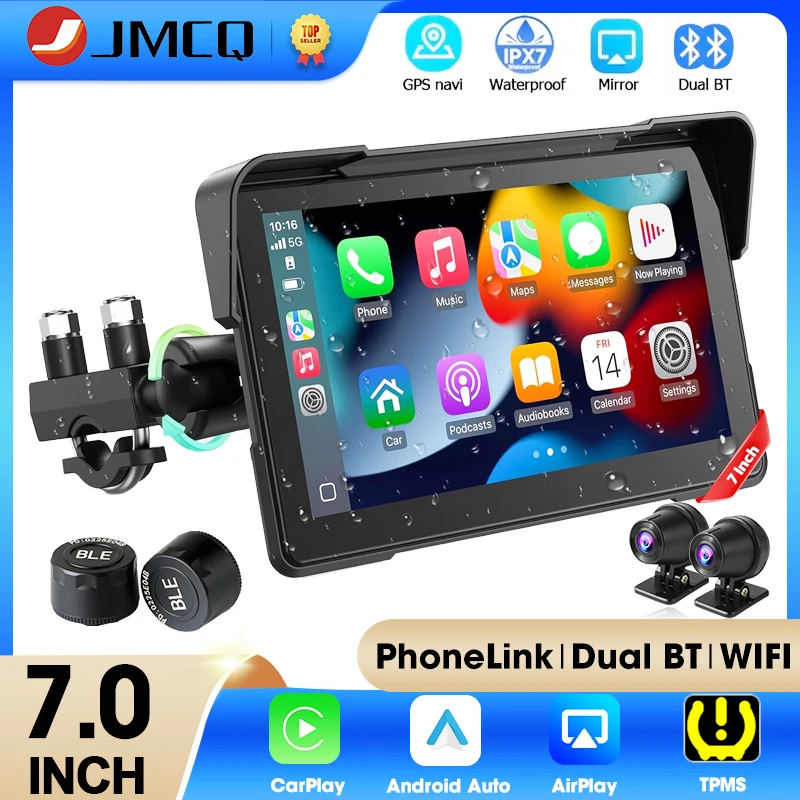 

7" Portable Motorcycle GPS Navigation Wireless CarPlay Android Auto Support DVR TPMS IPX7 Waterproof LCD Display Moto Monitor