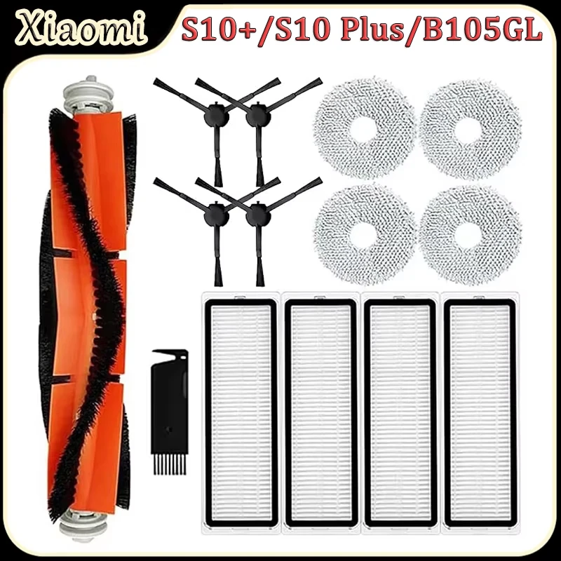 For Xiaomi S10+/S10 Plus/B105GL Robot Vacuum Accessories Main Brush HEPA Filter Side Brush Mop Cloth Replacement Parts