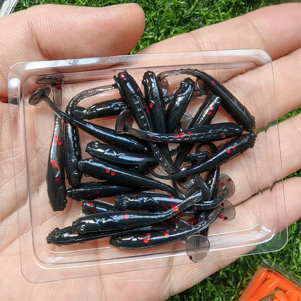 20pcs/lot Soft Bait Fishing Lure 35mm 0.3g T Tail Wobbler Fishing Soft Lure For Ajing Rockfish Bass Swimbait Silicone Bait
