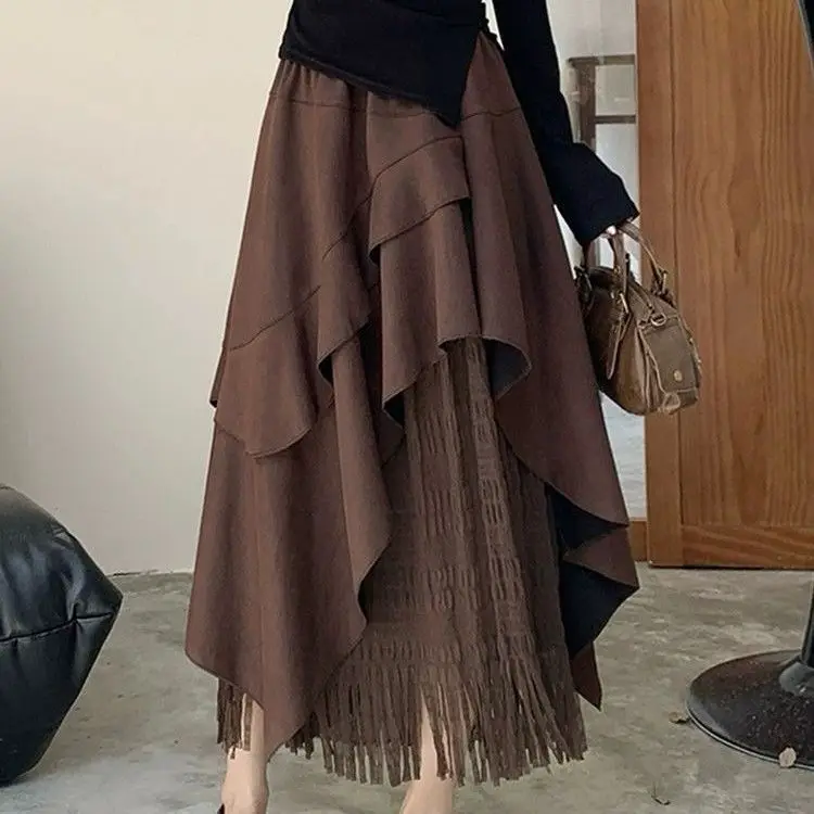 

Vintage Irregular Skirt for Women 2025 New Design High Waist Slimming Versatile Design Skirt
