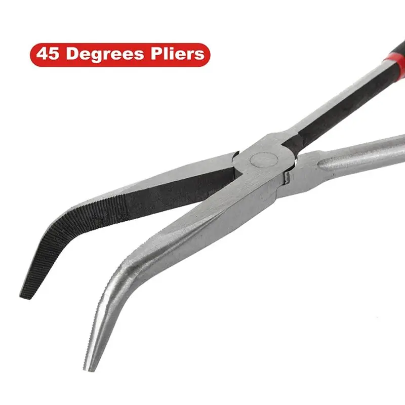 Compatible 11-Inch Long Needle-Nosed Pliers Include Straight, 45-Degree, 90-Degree and O-Type Pliers