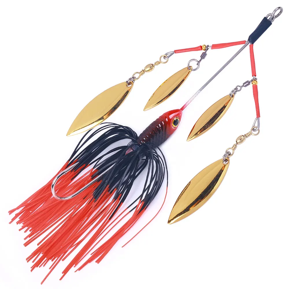 Spinnerbait 22g 4 palas willow – Señuelo para lubina con falda de silicona - imagen 4