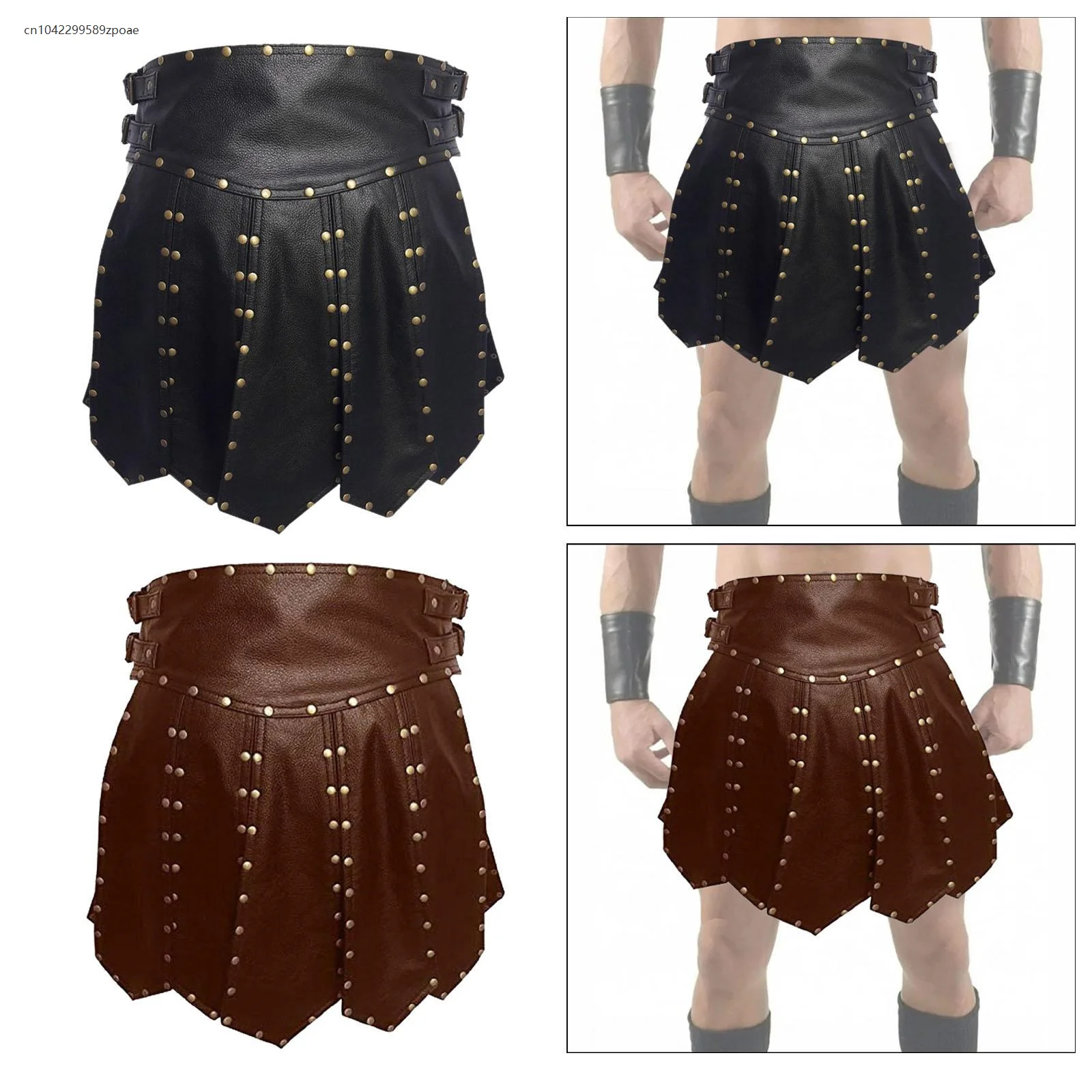 

Men's Medieval PU Leather Rivet Sexy Roman Gladiator Adjustable Skirt Halloween Carnival Role Playing Skirt Prop Accessory