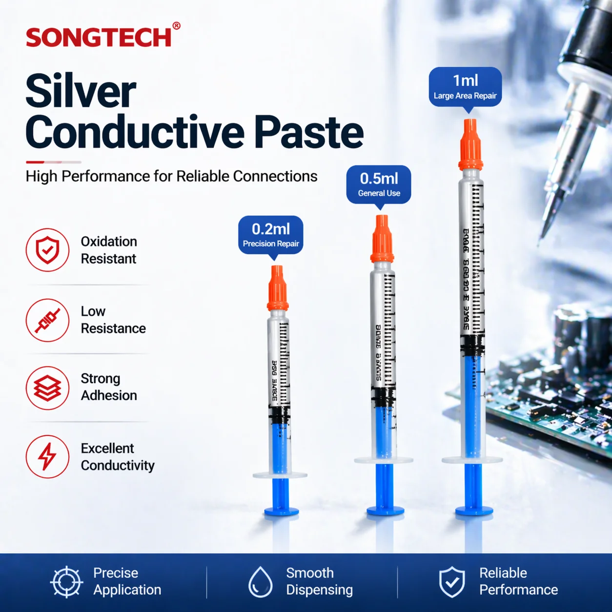0.2ml / 0.5ml / 1ml Songtech Silver Conductive Paste Silver Paint Pen for PCB Keyboard Circuit Repair