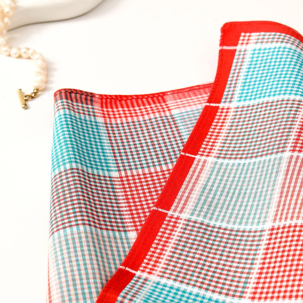 3 pezzi fazzoletto scozzese in puro cotone da donna fazzoletto colore a contrasto abbinato sottile asciugamano morbido per il sudore 43 cm