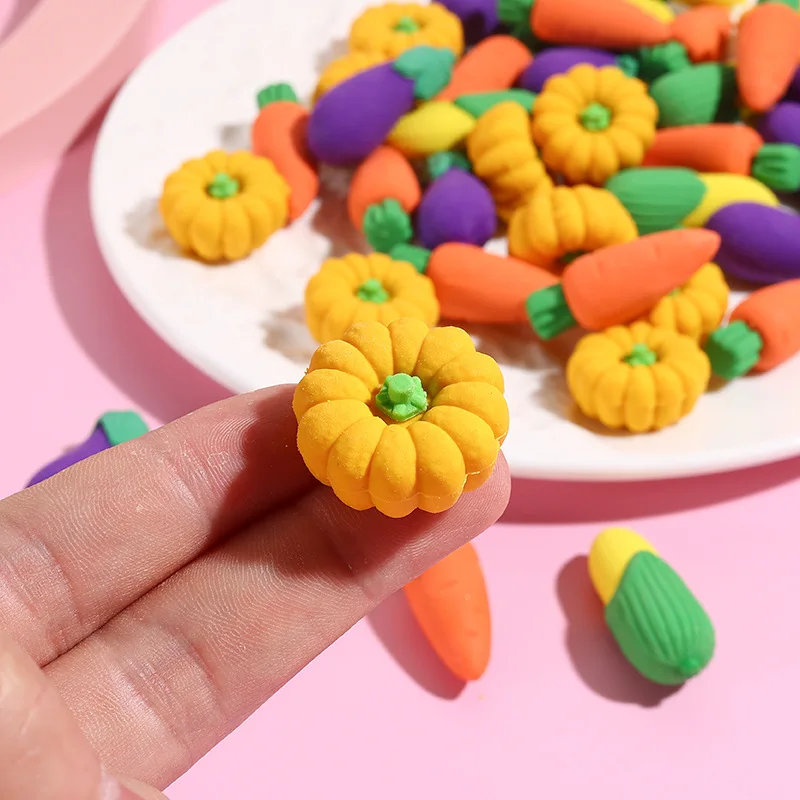 10Pcs/Lot Cute Vegetable Pencil Rubber 3D Kawaii Cartoon Pumpkin Corn Eggplant Carrot Erasers for Kids Stationery School Supplie