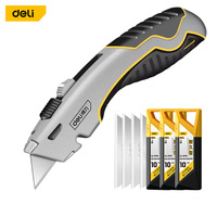 Deli Zinc Alloy Utility Knife, Box Cutter Heavy Duty Retractable for Cartons Cardboard and Boxes with Blade Storage Design