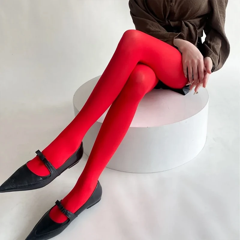 Women Fashion Red Pantyhose Sexy Thin Velvet Leggings Translucent Elastic Red Tights Woman Ventilation Simplic Slim Pantyhose