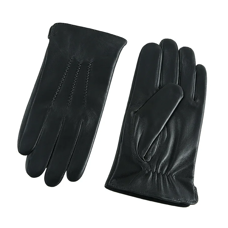 Men's Touch Screen Sheepskin Gloves, European and American Autumn and Winter Warm Leather Wool Inner European and American