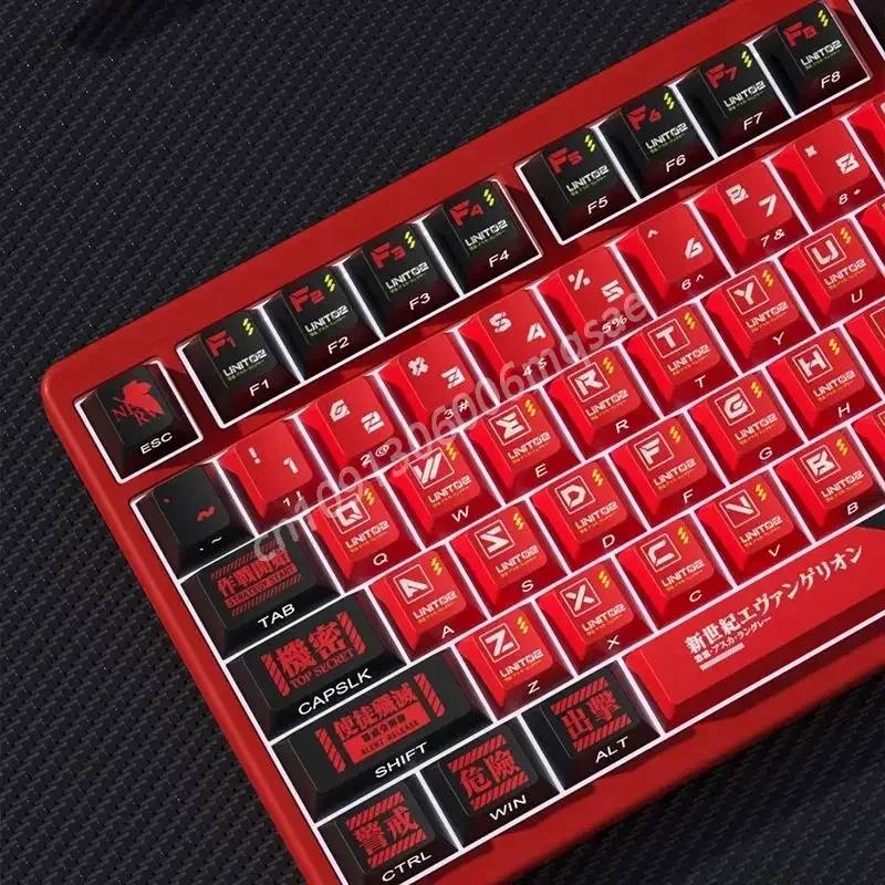 Anime Keycap Set PBT Five-sided Sublimation Ergonomic Original Height Asuka Langley Soryu Mechanical Keyboard Translucent Keycap