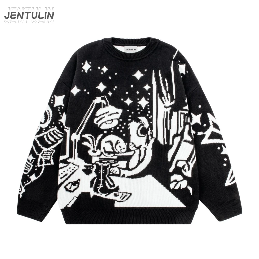 Oversized Sweaters Men Women Harajuku Anime Girl Graffiti Vintage Knitted Sweater lo-fi Winter Unisex Cotton Pullover Streetwear