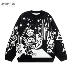 Pull Respiré en Coton pour Homme et Femme, Style Harajuku, Dessin Animé, Graffiti, Vintage, Lo-fi, Streetwear, Hiver