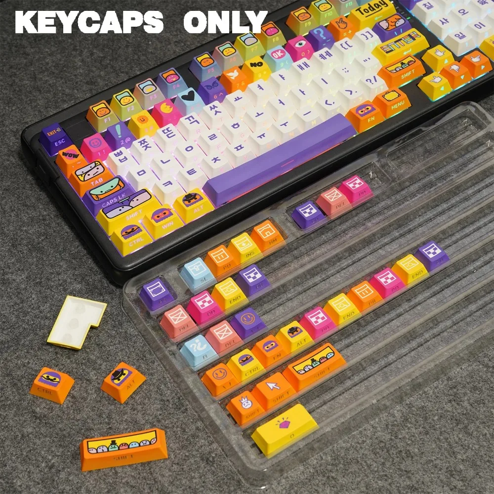 130 Keys Hangul Doubleshot Keycaps PBT Keycap Backlit Side Legends Korean Key Cap for MX Switches Mechanical Keyboard Caps