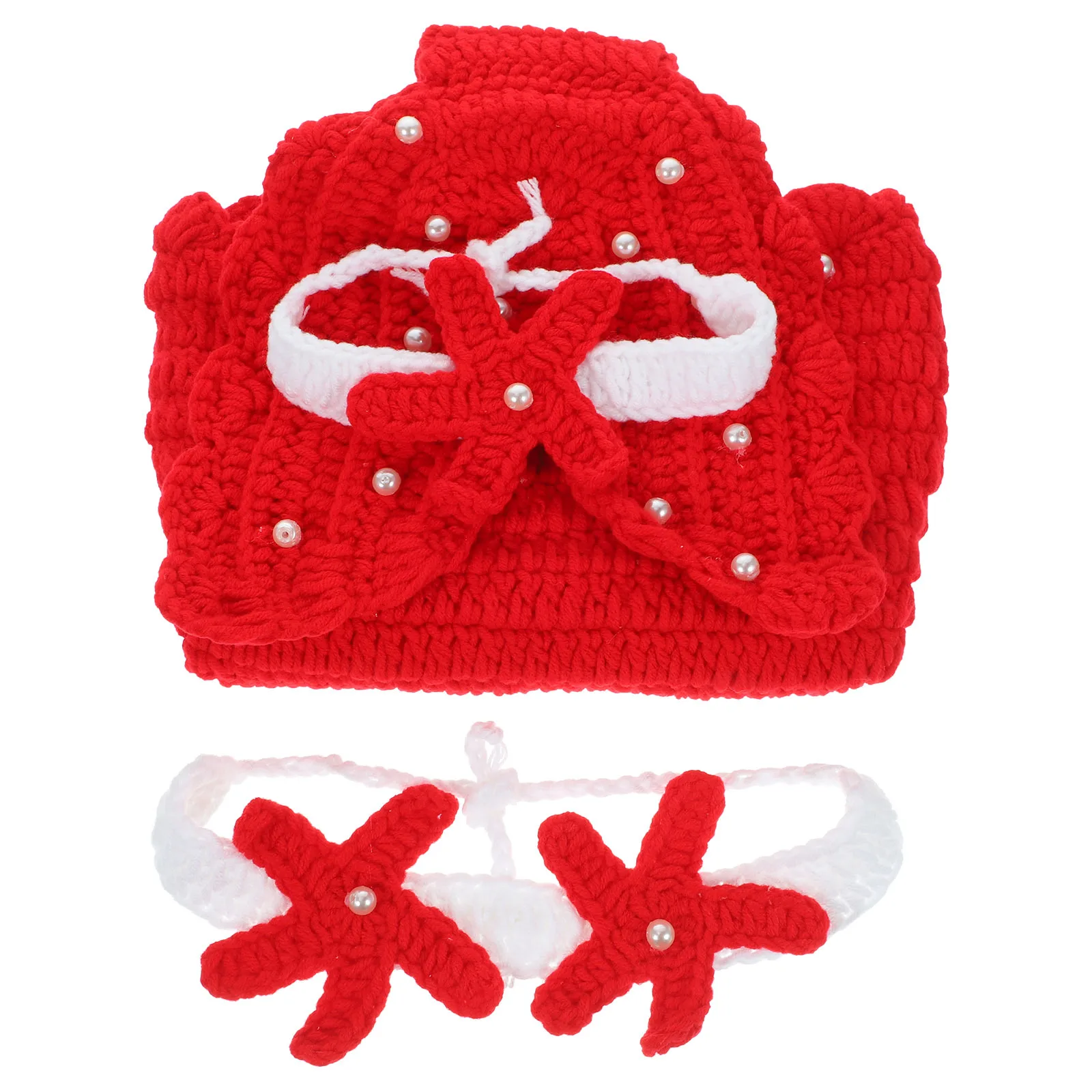 

1 Set/3PCS Lovely Mermaid Photography Props Costume Knitting Crochet Sweater Cosplay Tail Suits (Red)