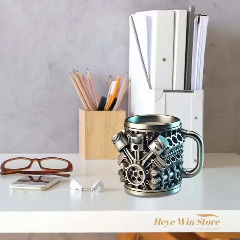 Engines Stainless Steel Cup Handmade V8 Engines Coffee Cup For Car Enthusiasts Capacity Tea Mug For Home Or Office Unique 3d