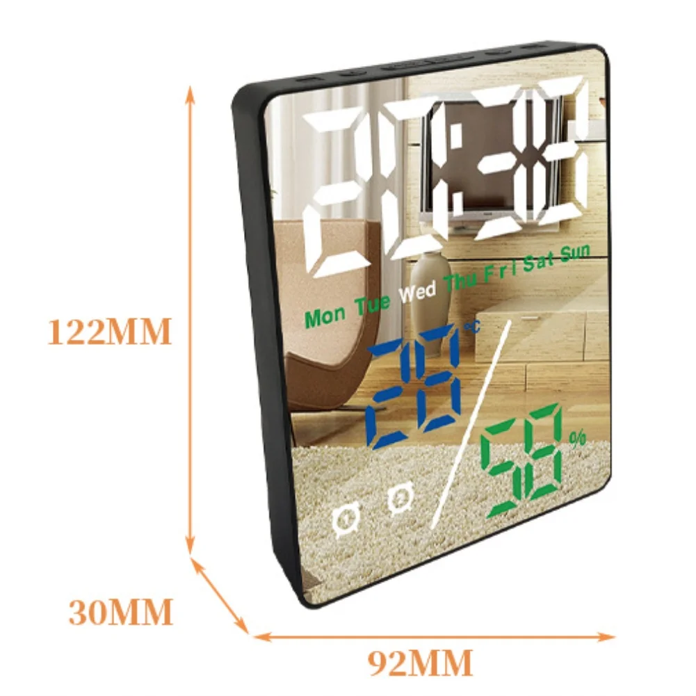 For Indoor Climate Monitoring Mirror Display Clock for Dual Alarm Snooze Clock Large Bold Digit Display Reflective Mirror Finish