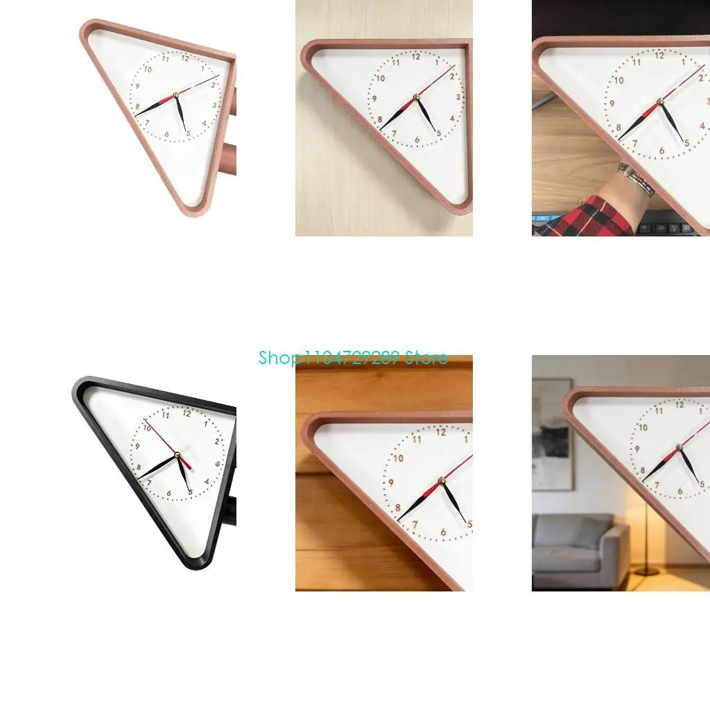 D8KE Triangular Double-Sided Wall Clock with Low-Noise Operation, Side-Mounted Vintages Timepiece for Corridors and Entryways