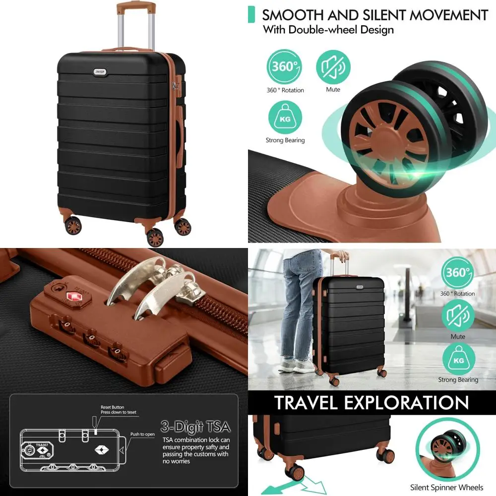 

Легкий 24-дюймовый чемодан среднего размера с твердой поверхностью и замком TSA, 4 универсальными колесами, варианты черного и коричневого цвета