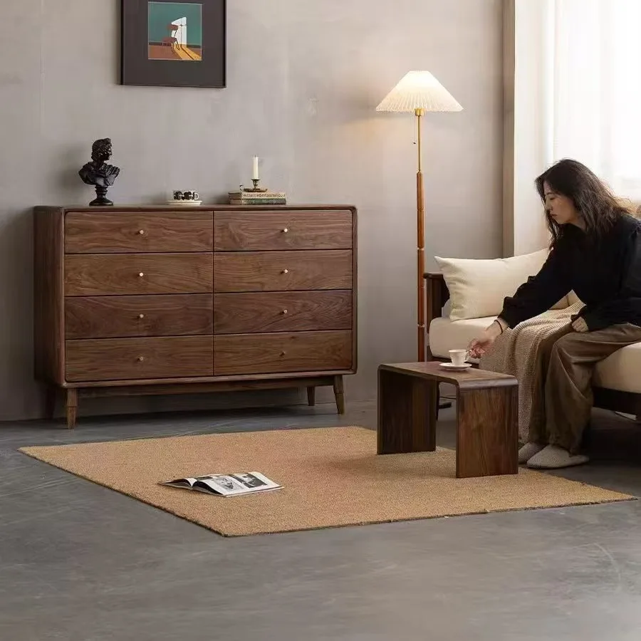 خزانة ذات ثمانية دلو من خشب الجوز الأسود في أمريكا الشمالية قابلة للتخصيص، خزانة جانبية لغرفة المعيشة وغرفة النوم البسيطة