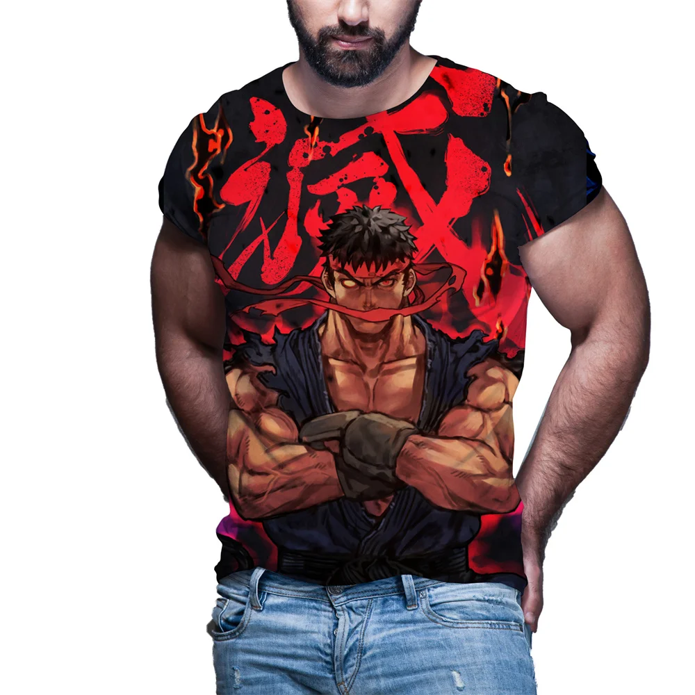 3D Printed Street Fighter Men Short Sleeved T-shirt, Round Neck Shirt, Plus Size, New