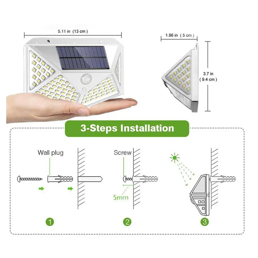 

2Pcs Solar Wall Light Yard Lamp Waterproof Outdoor Garden Sensor Powered Lights for Home Solar Energy Lighting System