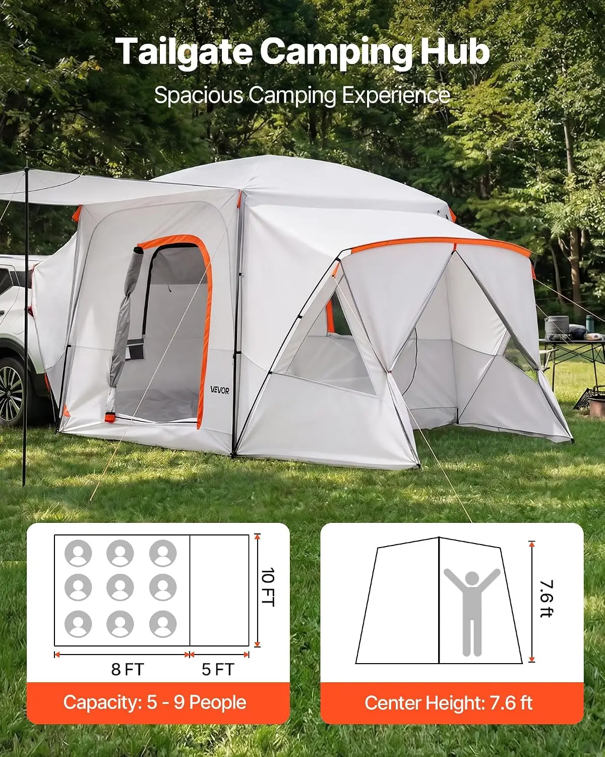SUV or Pickup Truck Camping Tents, Waterproof Double Layer Design with Carry Bag, Accommodates 2-9 Persons for Outdoor Activitie