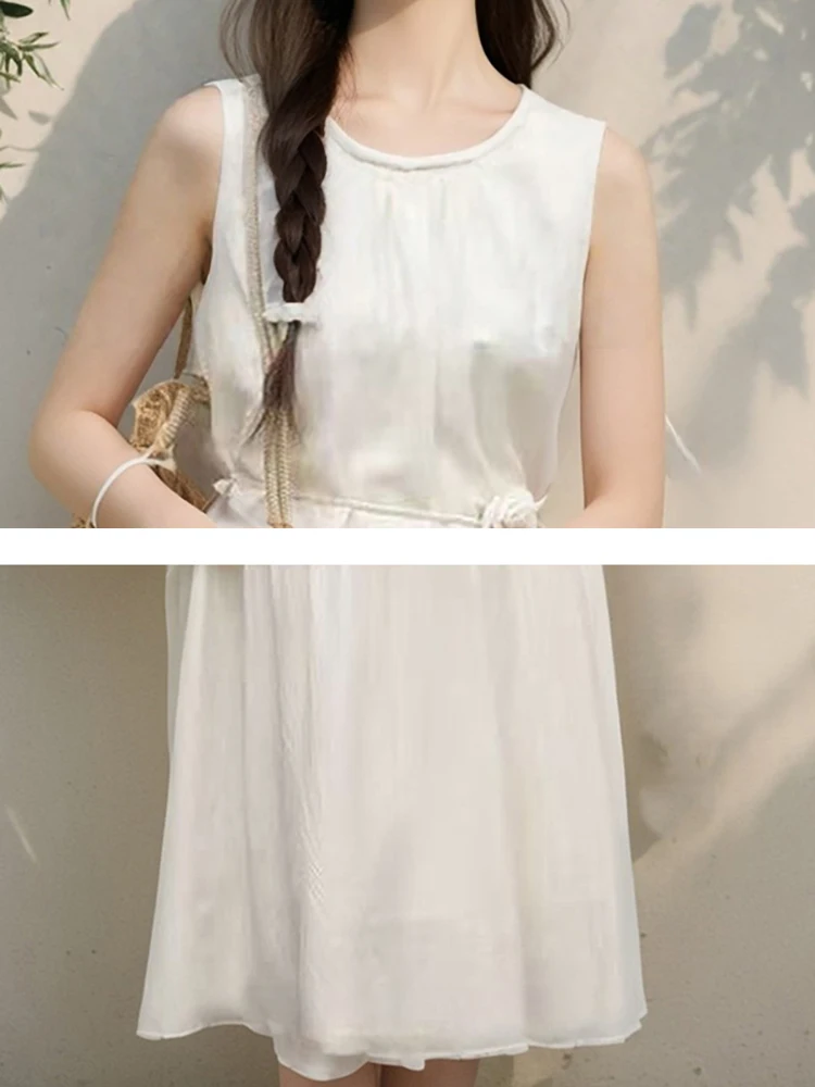 2025 branco retalhos babados casaul vestido de férias feminino elegante sem mangas bodycon vestido longo verão coreano vintage vestido de festa