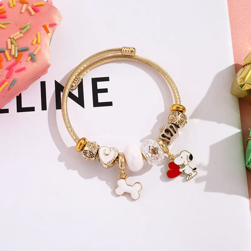 New Snoopy Love Lucky Bracelet Anime Kawaii All-Match Girls Boys Snoopy Beaded Bracelets Pendant Jewelry Accessories Gifts Toys