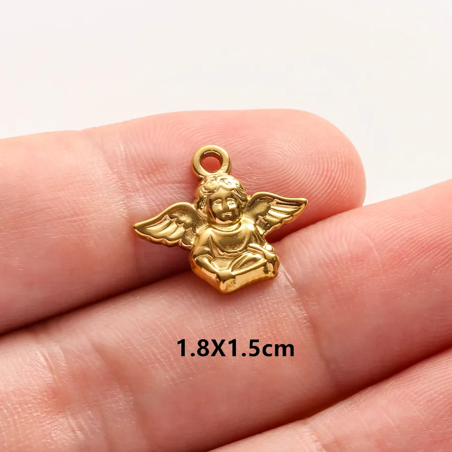 5 Stück/Lot Niedliche Engelsflügel Mädchen-Anhänger in Goldfarbe aus Edelstahl Kreuzanhänger für Schmuckherstellung DIY Ohrringe Halskette Schlüsselanhänger – Detail 20