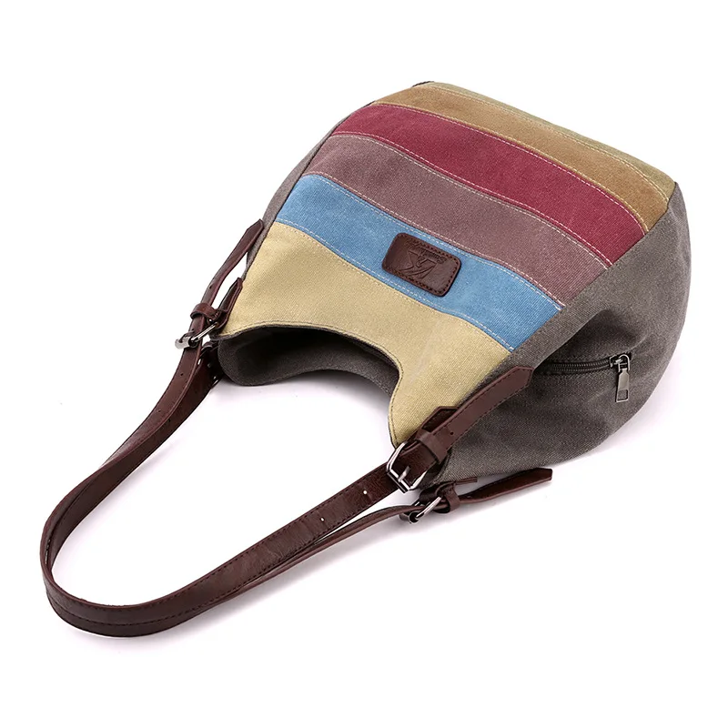 حقيبة كتف قماشية بخياطة ملونة للنساء ذات سعة كبيرة وحقيبة حمل على الطراز الأوروبي والأمريكي #4