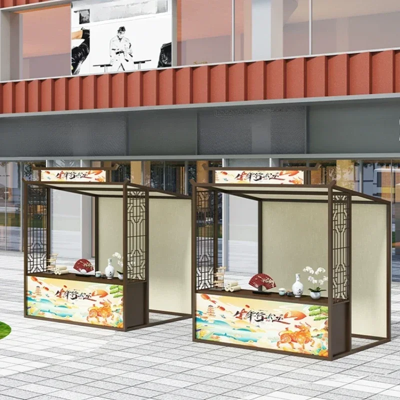 style retro scenic market, event booth display rack, outdoor square cultural tourism night market food, snack stall rack