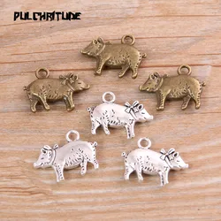 10PCS 16*21mm New Product Two Color Flower Pig Charms Animal Pendant Jewelry Metal Alloy Jewelry Marking
