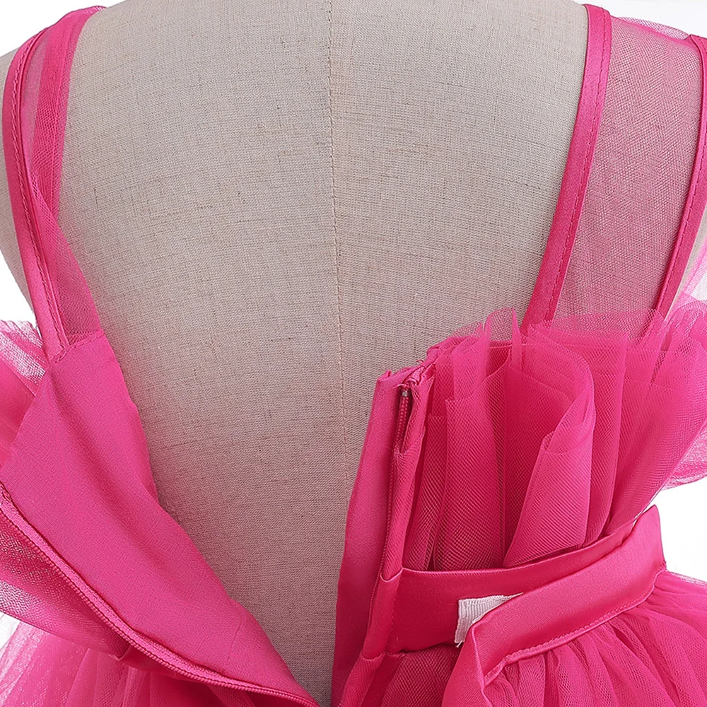 Mädchen Festkleid mit Schleppe Elegantes Tüll-Hochzeitskleid 2-8 Jahre Schleife Geburtstag Brautjungfern Prinzessinnenkleid Abendkleid Kinderkleidung – Detail 5