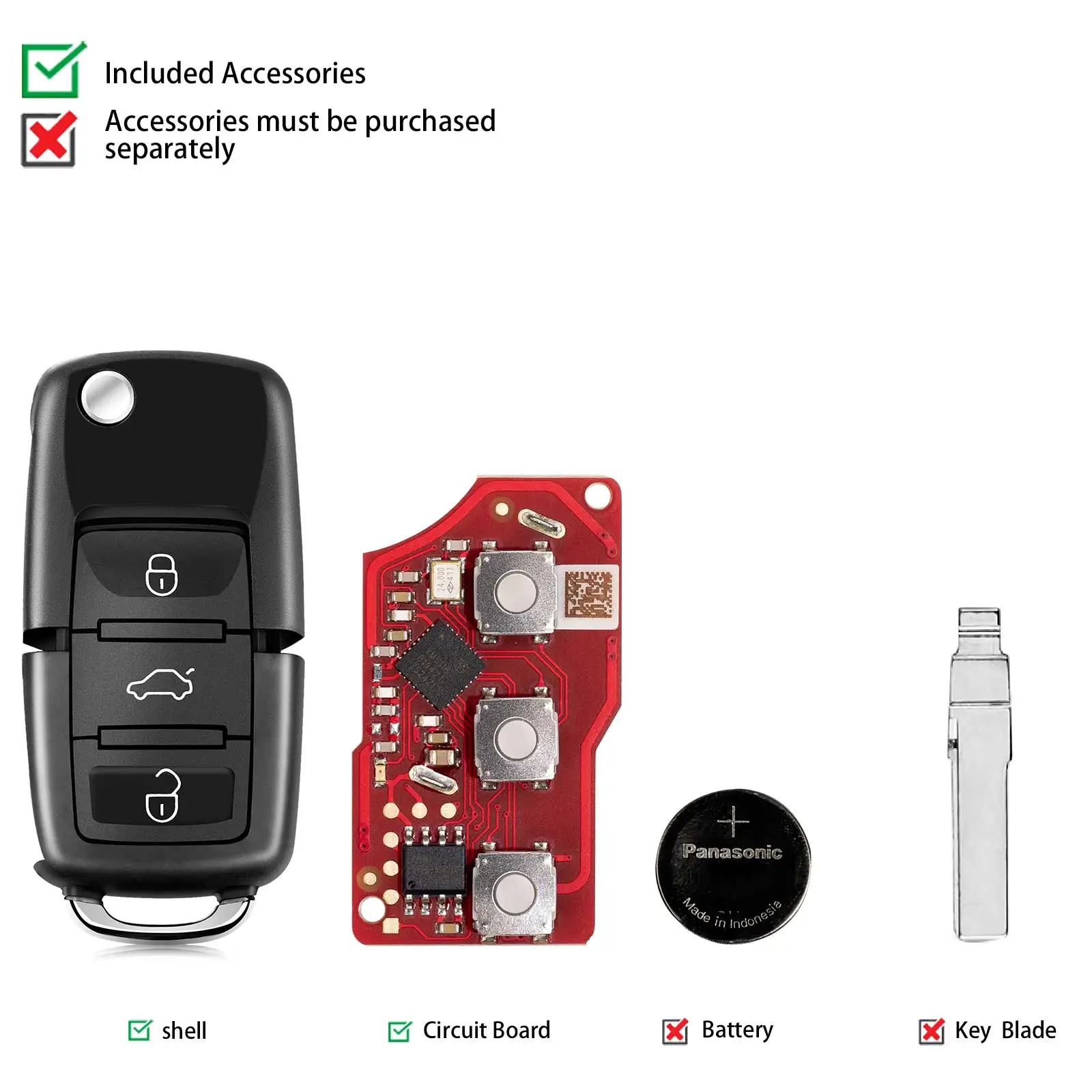 5PCS Xhorse XKB520EN Second Generation Replaced of XKB501EN Wire Remote Key for VW B5 Flip 3 Buttons Supports Wireless Program