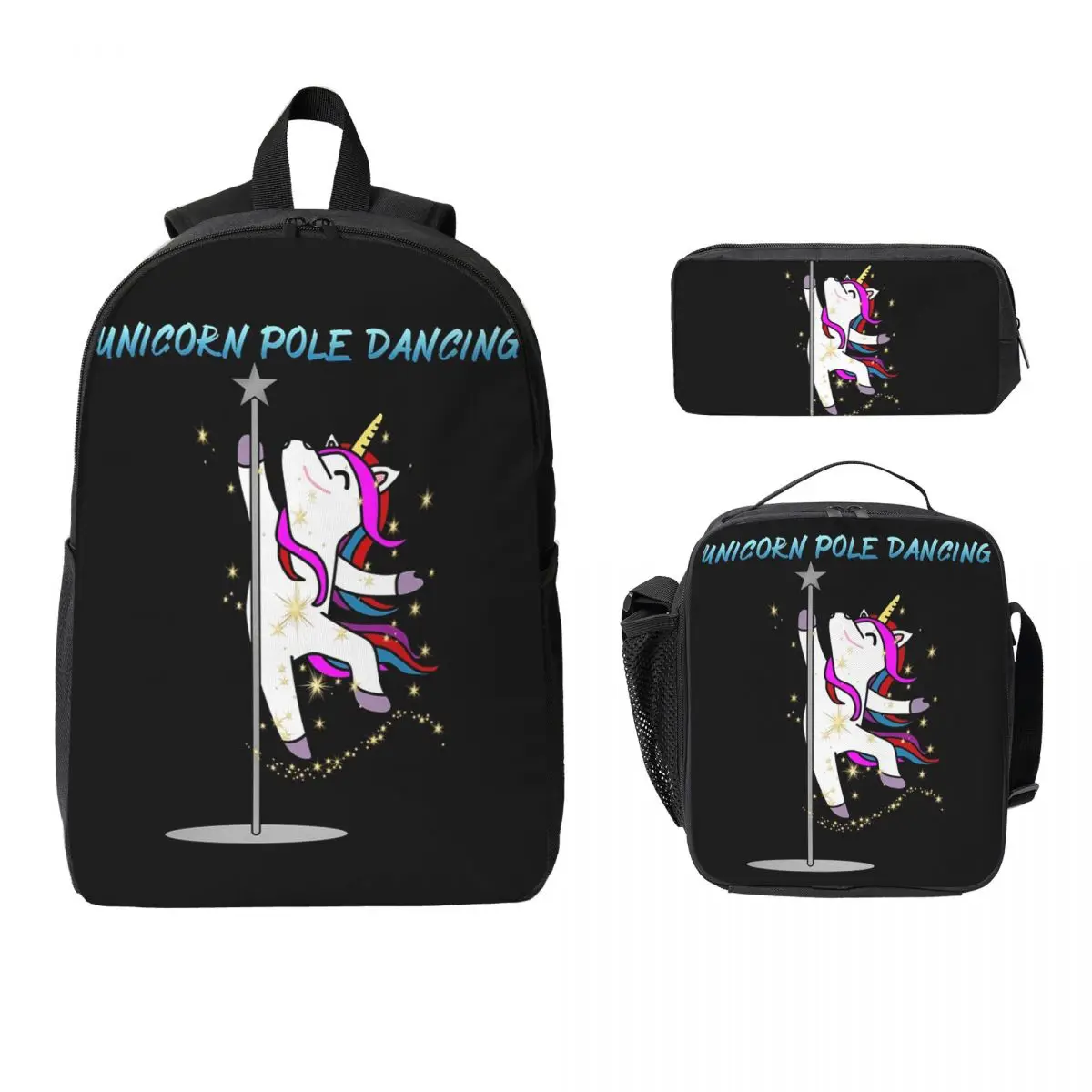 

Unicorn Pole Dancing Backpack Student Boys Girls BookBag School Bag Laptop Shoulder Bags 3ps Insulated Lunch Bag Pencil Case