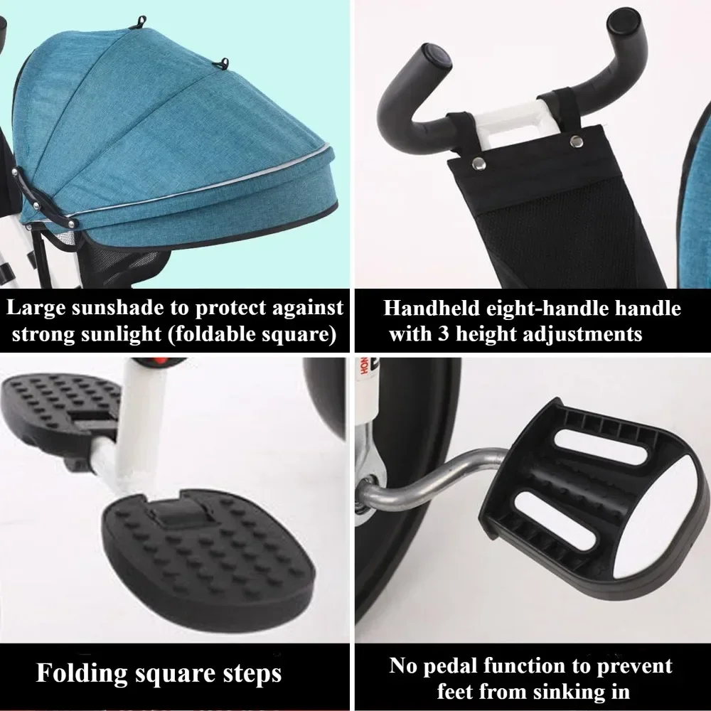 2 in 1 Baby Stroller with Foldable Pedal Kids Tricycle with Large Rear Storage Guardrail Anti-Rollover for Infant Toddlers