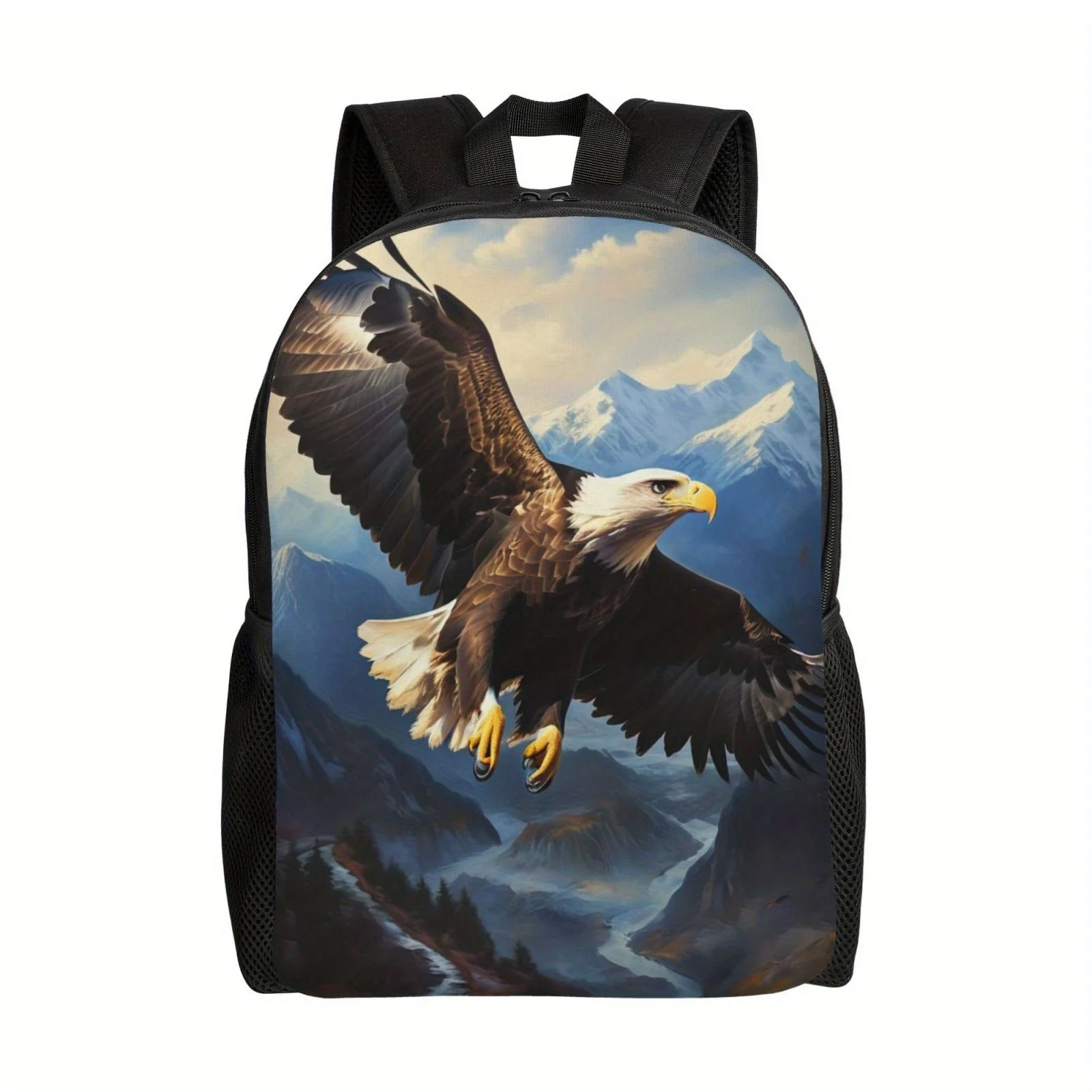 

Eagle Print Zip Up Backpacks, Casual Durable Adjustable Shoulder Straps Bags For Men's & Women's Outdoor Picnic