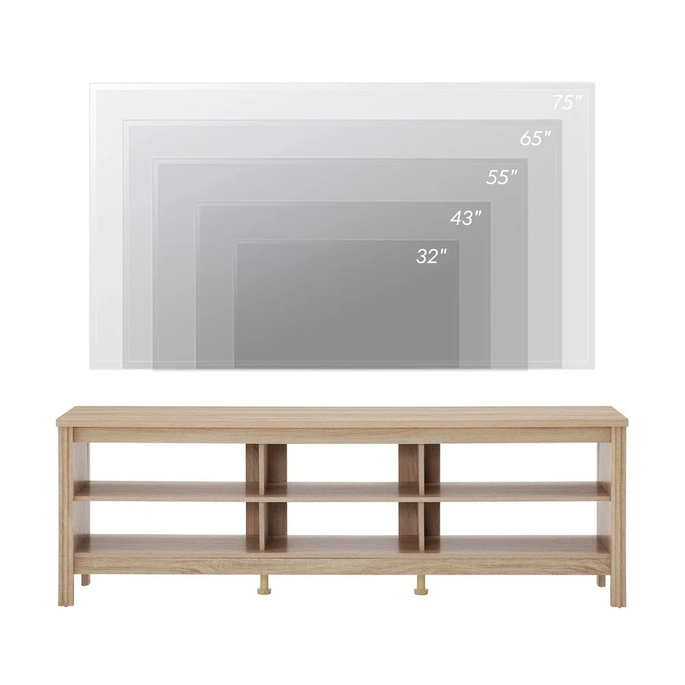 Suporte de TV de fazenda, centro de entretenimento de TVs de 75 polegadas com 6 prateleiras de armazenamento, mesa de console de madeira de carvalho MDF durável