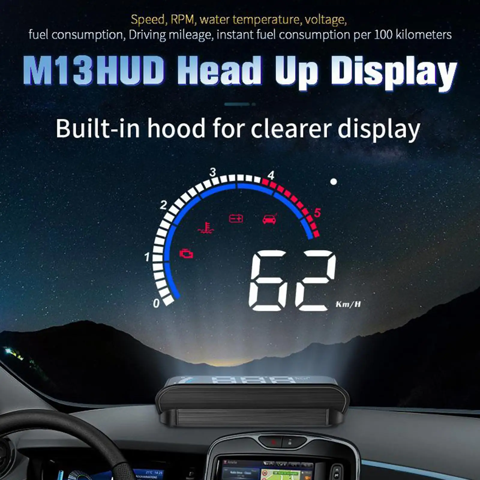 

M13 Автомобильный цифровой HUD Проекционный дисплей Проектор лобового стекла OBD2 II Спидометр