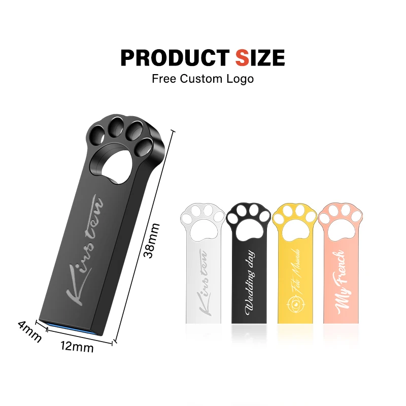 Black Cat's Paw USB Flash Drive 128GB Free Custom Logo Memory Stick 64GB Gold Metal Pen Drive 32GB Free Key Chain U Disk 16GB