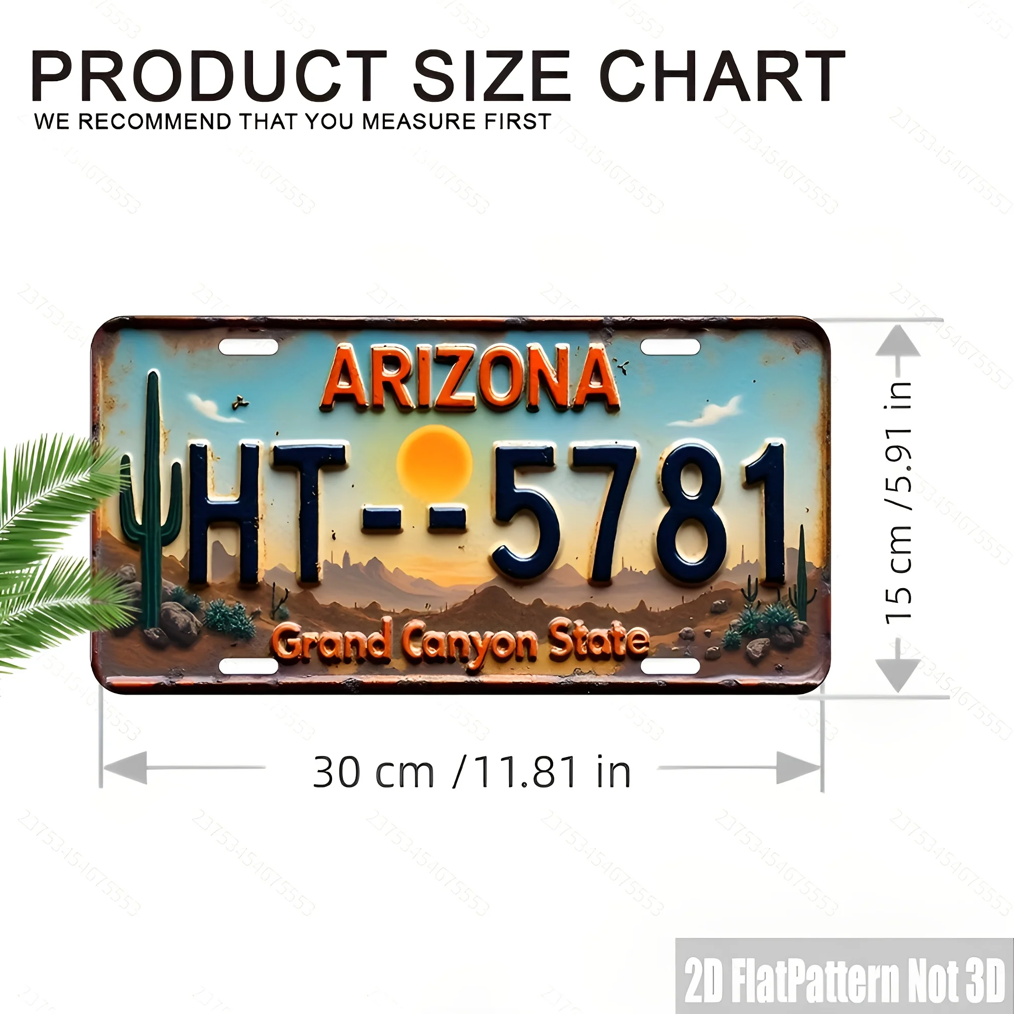Retro Arizona Metal License Plate Sign - , Featuring Cactus and Desert Landscape Wall Decor for Home, Bar, Garage, for Man Cav