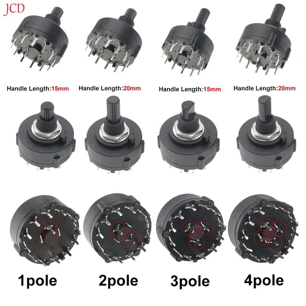 JCD 1 piece RS26 Band Gear Rotary Switch 1 2 3 4 Pole Position 12/6/4/3 Selectable PCB Plug-in Board Adjustable Switch
