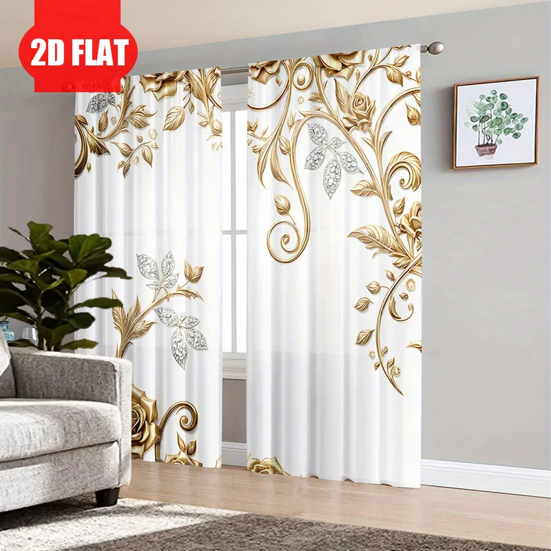 Elegant Floral Print White Curtains Sheer Light Filtering Home Window Drapes for Living Room Bedroom